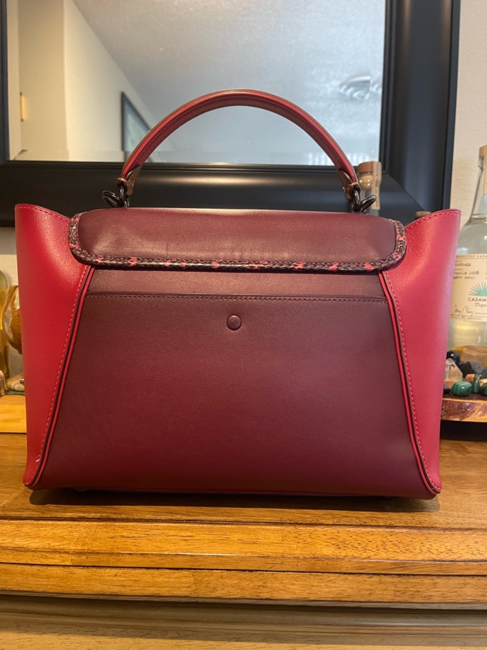 Preloved Coach Women's Top-Handle Satchel in Burgundy and Pink - Picture 3 of 9